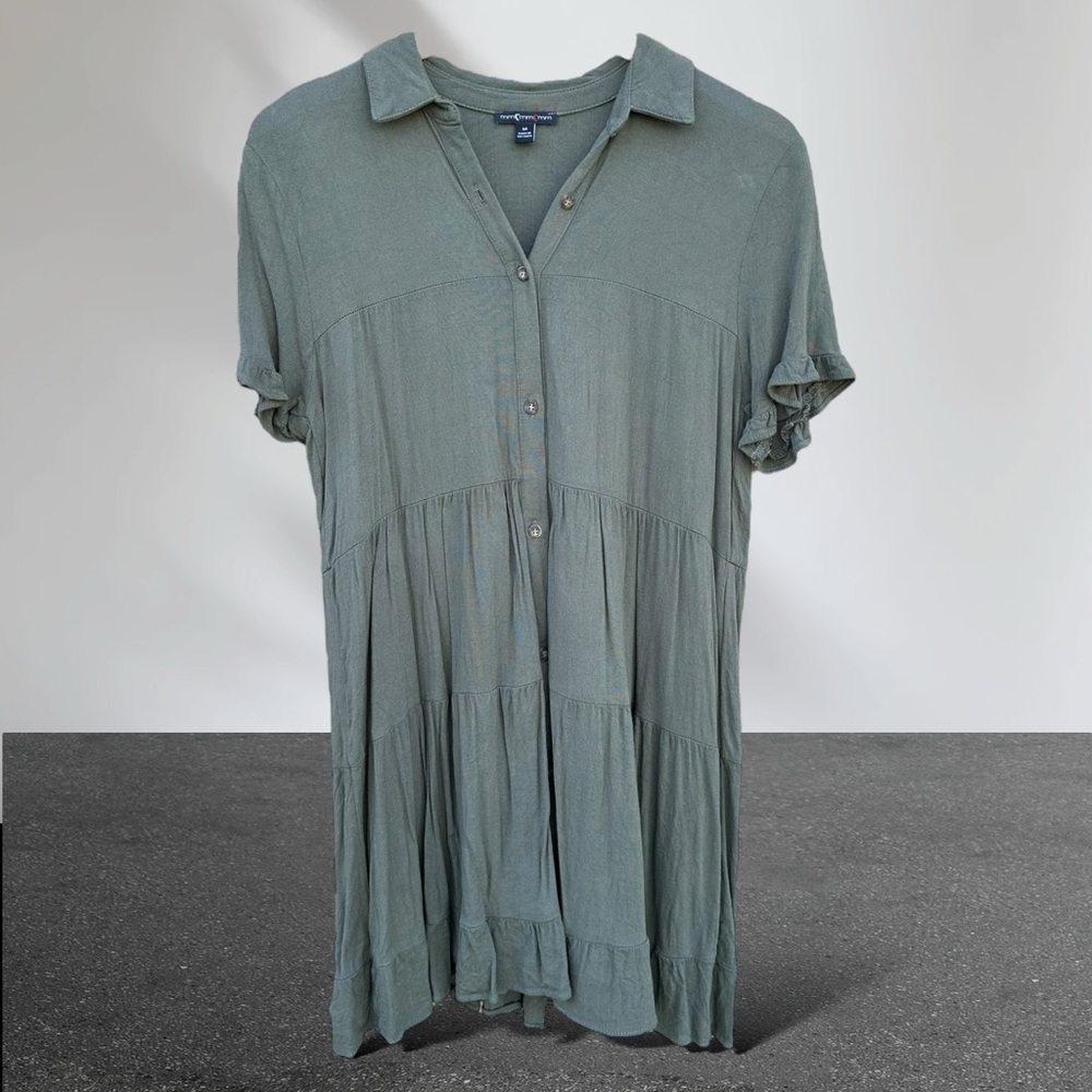 Moa Moa Button Down Tiered Ruffle Dress
(Olive Green)